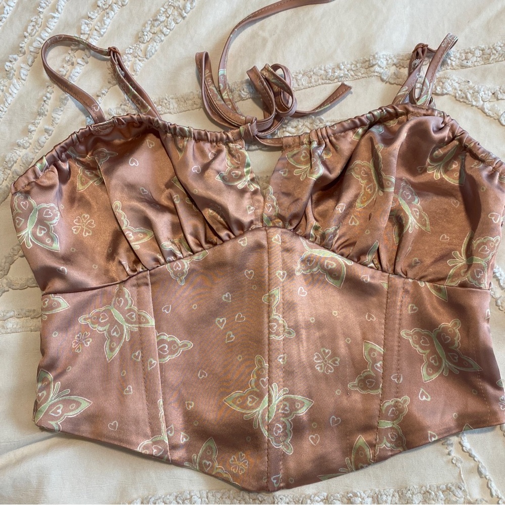 La Hearts Dusty Rose Satin Floral Cropped Cami